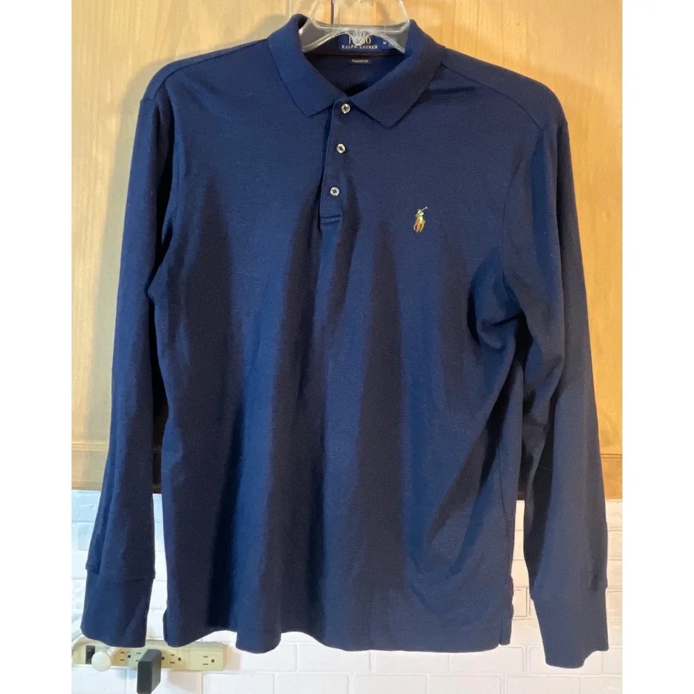 Polo Ralph Lauren Long Sleeve Polo Men M Navy Blue Classic Fit Pony Logo